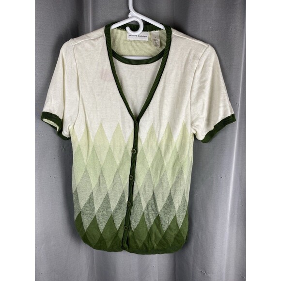 Alfred Dunner Tops - Alfred Dunner Women's Sz M Green White Layered Argyle Short Sleeve Sweater Top